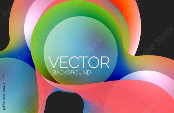 Fototapeta Beautiful flowing round shapes and circles abstract background. Liquid color bubble composition