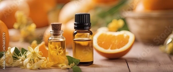 Fototapeta Essential oil blend for children using orange, ylang-ylang, and bergamot