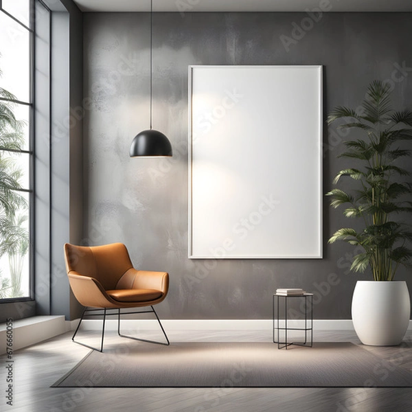 Fototapeta Realistic Blank Poster Mockup in Modern Decor