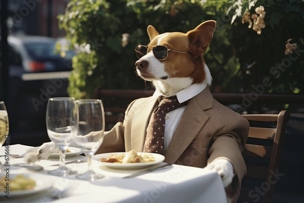 Fototapeta Photo of human in the style of simplified dog figure