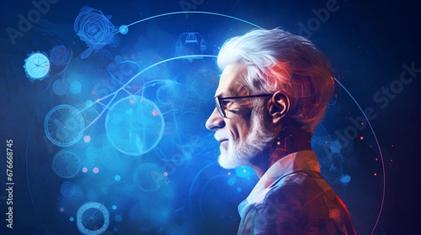 Fototapeta profile of an elderly man's face on an abstract background