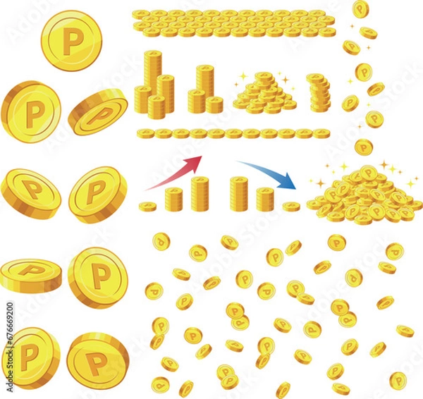 Obraz Pマークのついたポイントコインのイラストセットまとめ