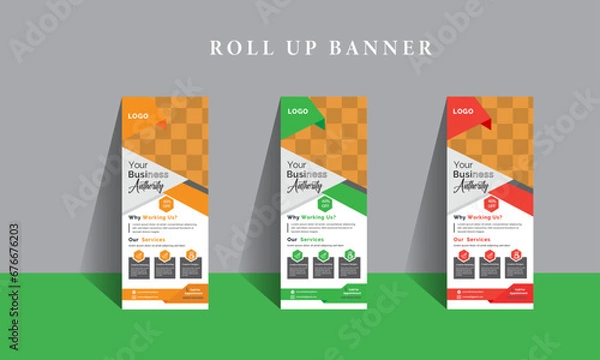 Fototapeta Creative Roll Up Banner Design Template With A Place For Photo, Web Banner template