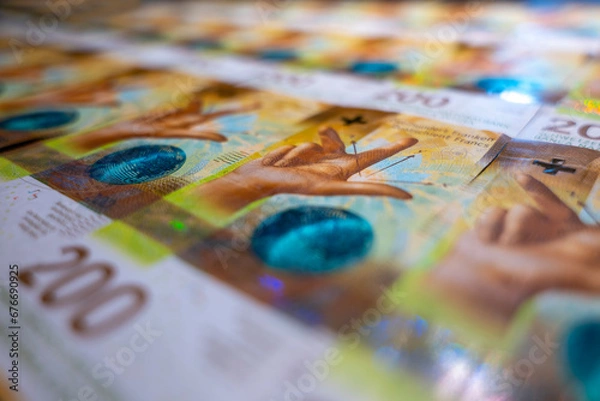 Fototapeta Swiss Francs of 200 (Two Hundred) Banknotes in Switzerland.