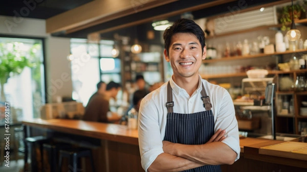 Obraz カフェで働くアジア人男性