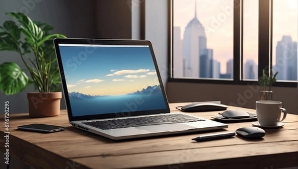 Obraz desk with laptop computer