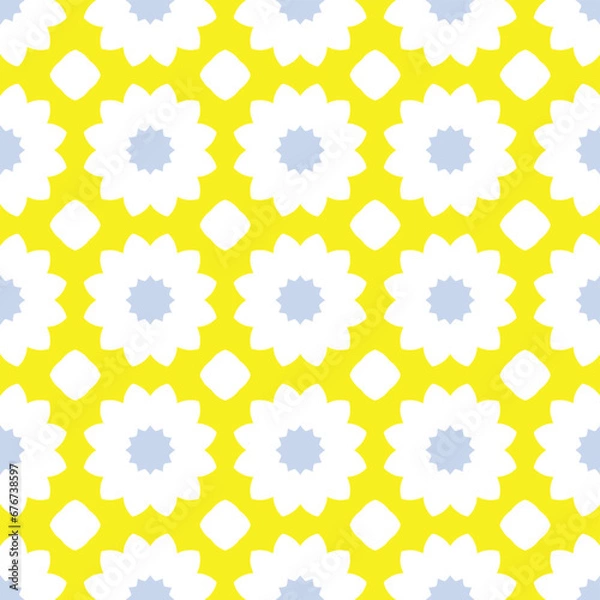 Fototapeta White flower on yellow background seamless pattern