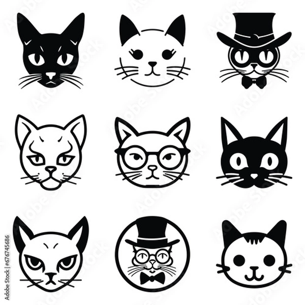 Fototapeta Cats3 Flat Icon Set Isolated On White Background