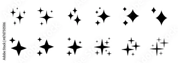 Obraz Sparkle Icons set. Twinkle stars collection. Shine star icons. Effect shine, glitter, twinkling and clean. Star sparkle icon. Vector illustration.