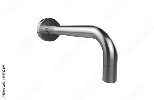 Fototapeta Faucet model isolated on light background, single faucet, stainless steel texture, home industry accessories, 3d rendering.