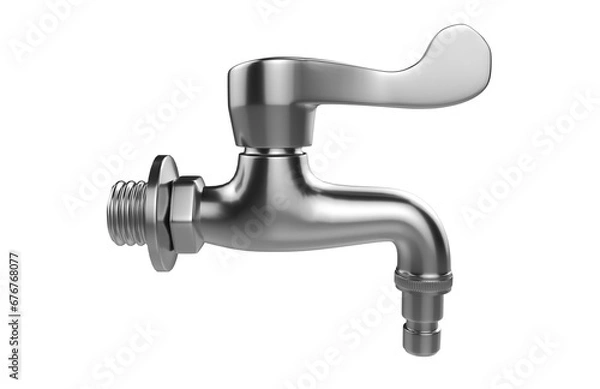 Fototapeta Faucet model isolated on light background, single faucet, stainless steel texture, home industry accessories, 3d rendering.