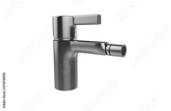 Fototapeta Faucet model isolated on light background, single faucet, stainless steel texture, home industry accessories, 3d rendering.