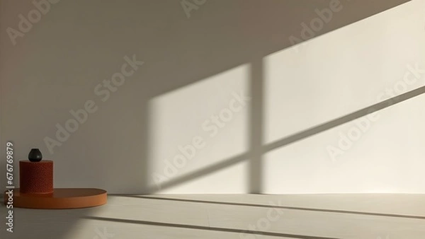 Fototapeta Light and shadow on the wall with podium