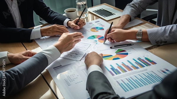 Obraz オフィスでミーティングをする手元