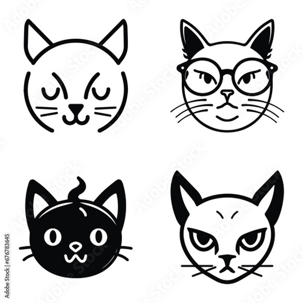 Fototapeta Cats3 Flat Icon Set Isolated On White Background
