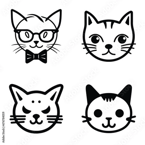 Fototapeta Cats3 Flat Icon Set Isolated On White Background