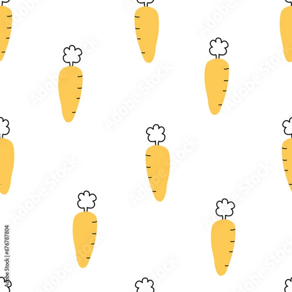 Obraz Carrot baby seamless pattern cute design for kids hand drawn in cartoon style Used for print, wallpaper, decoration, textiles. vector illustration