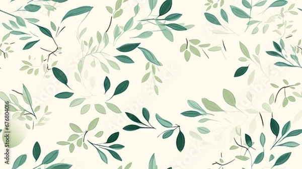 Fototapeta  a close up of a wallpaper with green leaves and branches on a white background with a green apple on the left side of the wall.  generative ai