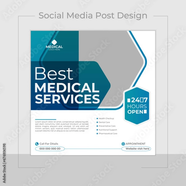Obraz Medical social post design template 