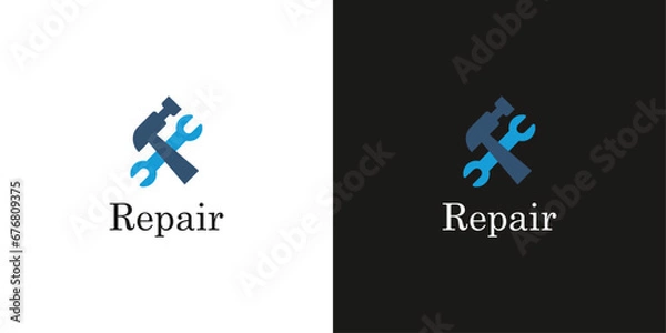 Obraz Repair everything. Logo for a repair shop or site. Image of a wrench and a hammer.