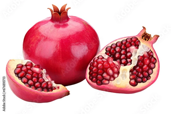 Obraz Juicy Pomegranate and Its Delightful Arils on a White Background