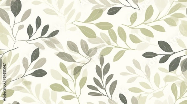 Fototapeta  a close up of a wallpaper with a pattern of green and gray leaves on a white wallpaper background.  generative ai