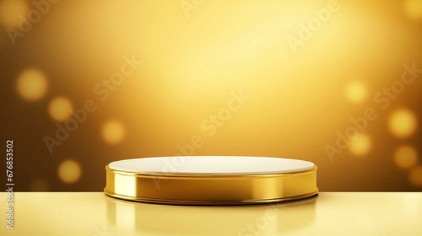 Obraz yellow stage in shape of a podium with spotlight minimalist and glossy for presenting product presentations