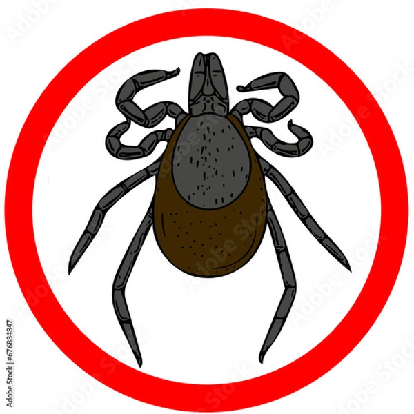 Fototapeta Tick warning red circular warning road sign
