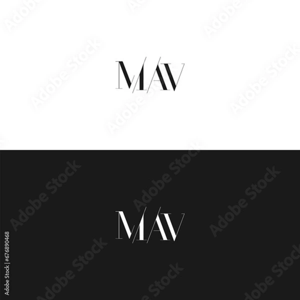 Fototapeta MAV logo. M A V design. White MAV letter. MAV, M A V letter logo design. Initial letter MAV linked circle uppercase monogram logo. M A V letter logo vector design. 