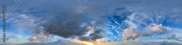 Fototapeta 360 VR 2:1 equirectangular sunset sky background overlay. Ideal for 360 VR sky replacement. High quality 300 dpi, adobe rgb color profile	