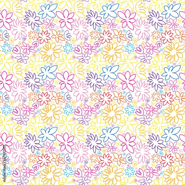 Obraz Seamless pattern with graphic colorful flowers. Bright abstract floral background.	