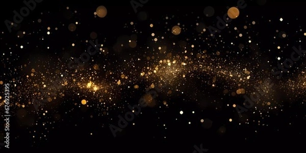 Fototapeta Dark background with golden glowing. Small gold particles on a black background.