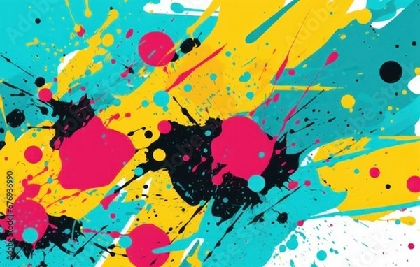 Fototapeta Energetic abstract design with neon splashes of pink and yellow on a turquoise backdrop