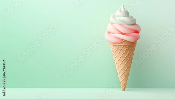 Fototapeta An isolated ice cream cone , dessert eating background with copy space 
