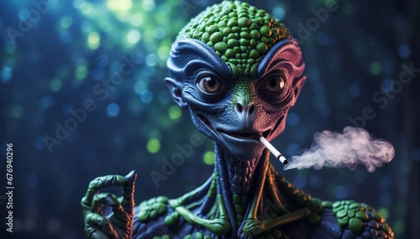 Obraz An alien smokes a cigarette.