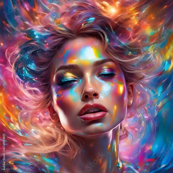Fototapeta a beautiful girl in an abstract color explosion background