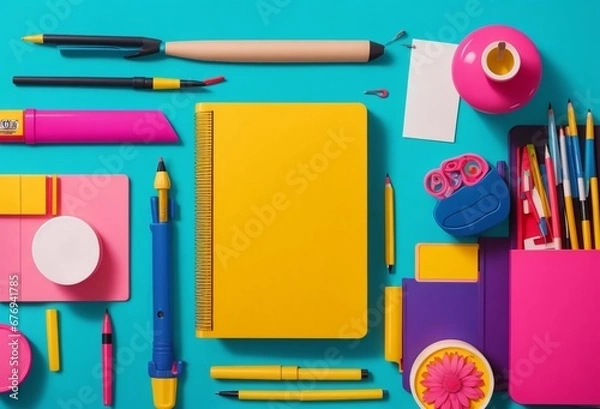 Fototapeta school stationery isolated on background