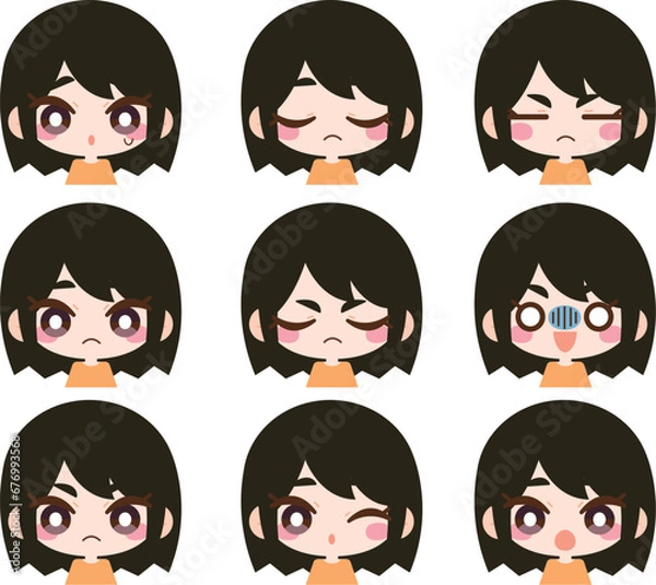 Fototapeta 色々な表情の女性のイラストセット