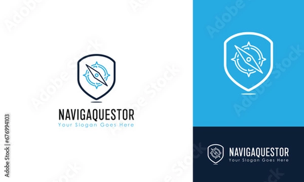 Fototapeta Navigation compass logo vector template - with compass and location them