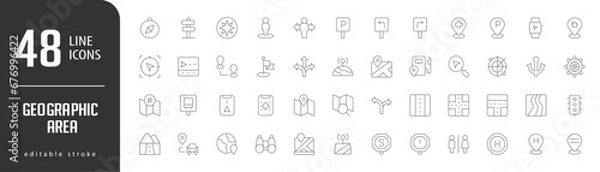Fototapeta Geographic AreaLine Editable stoke Icons set. Vector illustration in modern thin lineal icons types: Nearby, Decision, Parking SIgn, Turn left, Medical center Location,  and more.