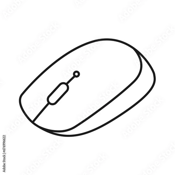 Fototapeta Computer mouse in outline style isolated on white background. Personal computer symbol stock vector illustration.
