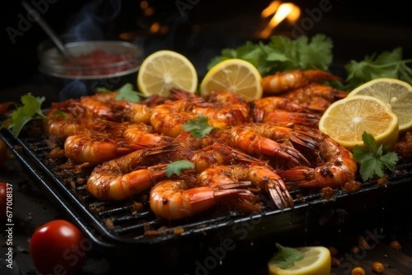 Fototapeta Shrimp on the barbie.