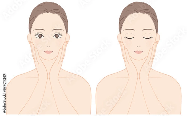 Obraz スキンケアをする女性　表情セット