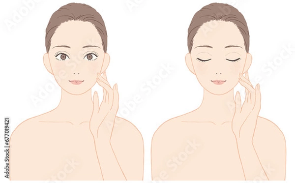 Obraz スキンケアをする女性　表情セット