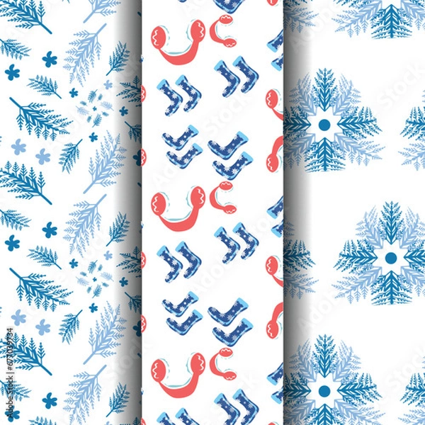 Obraz Vector illustration set of winter patterns. Cute Winter hand drawn patterns set for your decoration, vector illustration. 