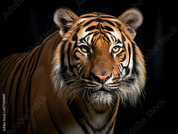 Obraz Close-up portrait of a tiger in the forest in autumn.