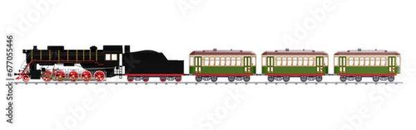 Fototapeta old steam train with wagons side