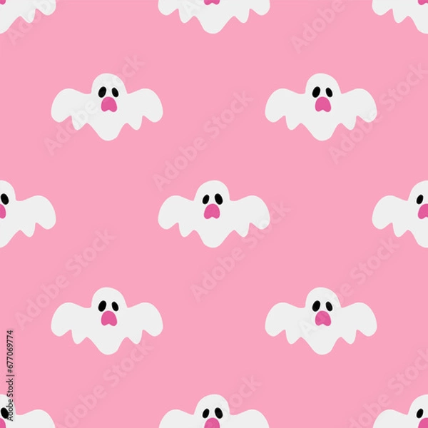 Fototapeta Cartoon ghost vector seamless pattern background.