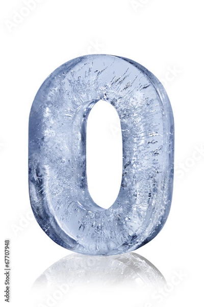 Fototapeta Ice Alphabet Number Zero with reflection