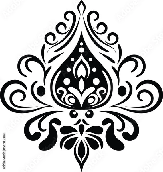 Obraz Vintage damask baroque ornament with floral retro antique style. Acanthus pattern foliage swirl design element wedding decoration. Isolated element.